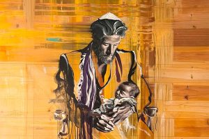 ציור איש עם כיפה מחזיק תינוק