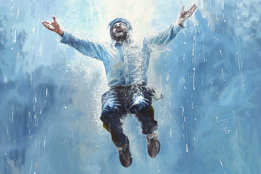 איור גבר קופץ בגשם