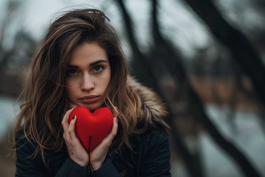 אישה עם לב אדום