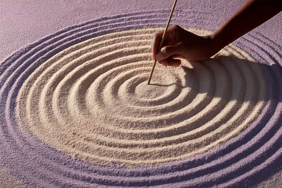 יד מציירת מעגלים בחול