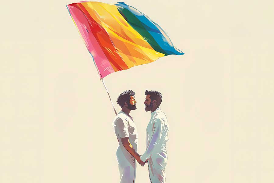 זוג גברים תחת דגל הגאווה