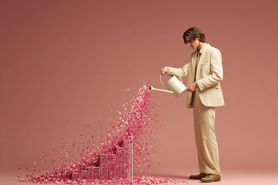 איש משקה פרחים גרף כלכלי בפוקסיה ציון זכון