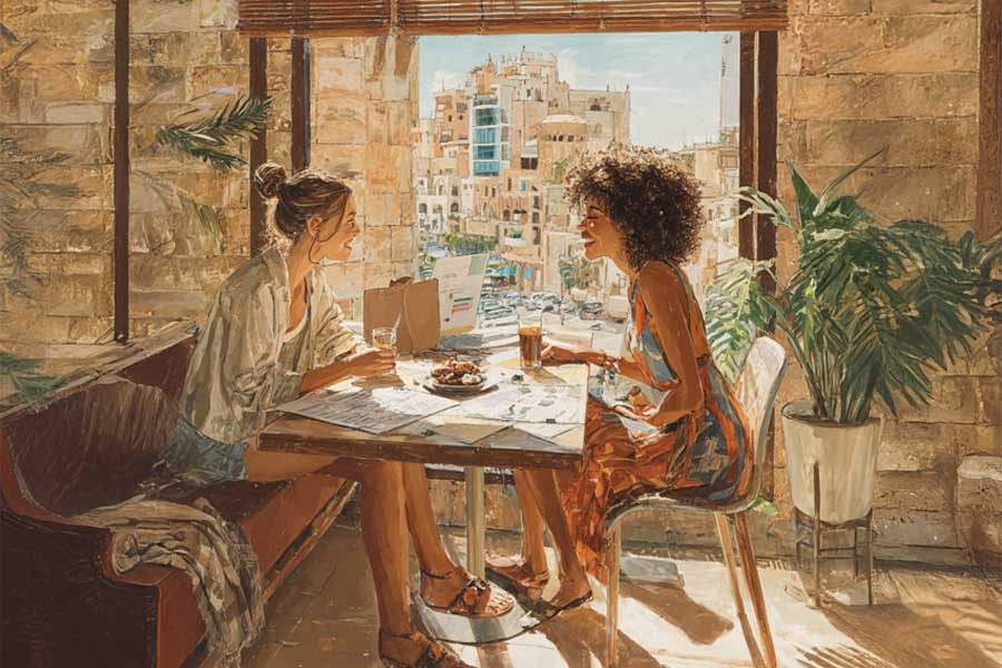 בחורות עובדות בבית קפה - זיוה זוהר