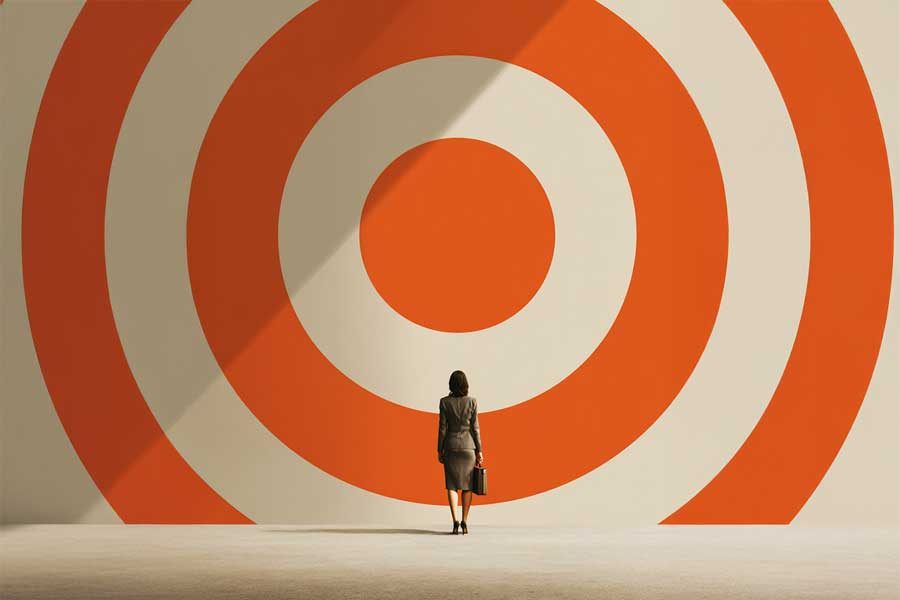 לוח קליעה למטרה ענק אישה מביטה בו