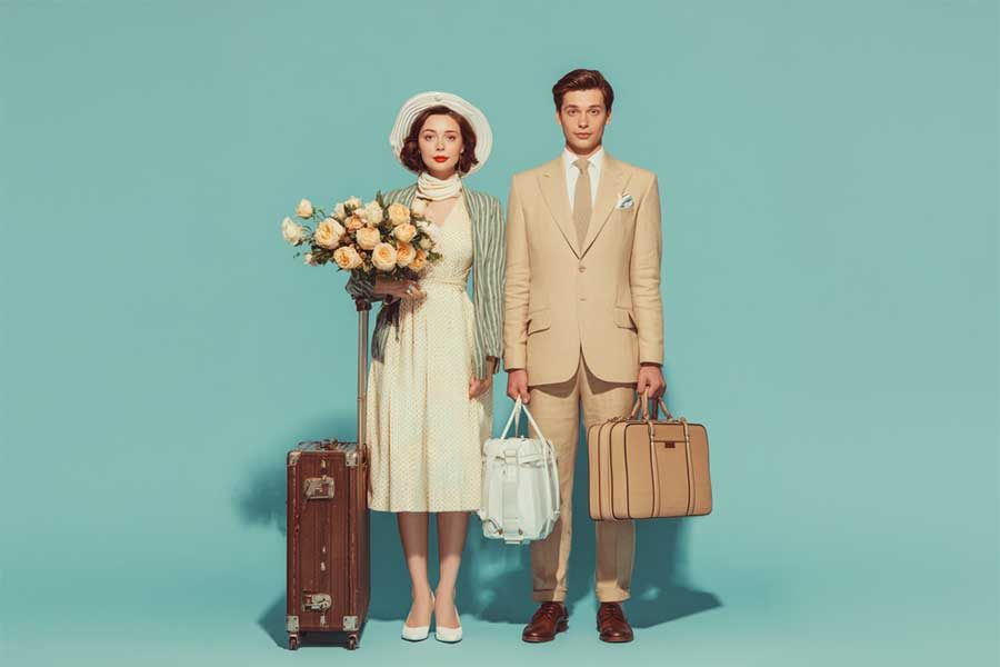 גבר ואישה עם מזוודות