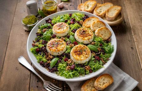 סלט ירוק עם גבינת עיזים חמה