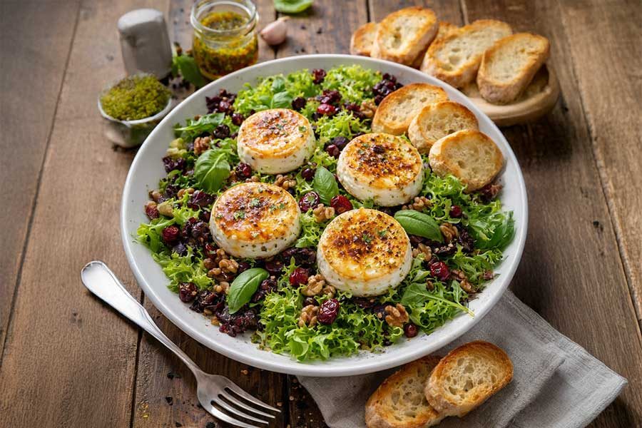 סלט ירוק עם גבינת עיזים חמה יהודית לוטואק