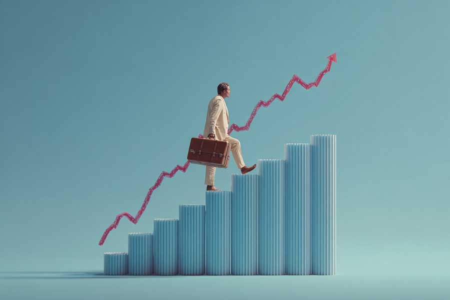 איש מטפס על גרף ציון זכות