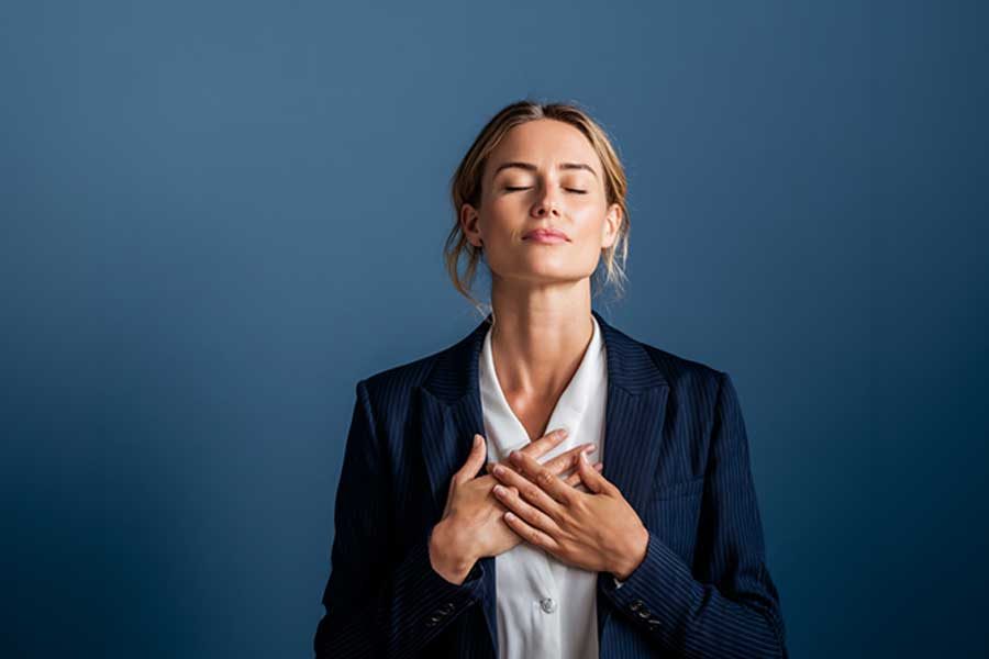 אשת עסקים עם הידיים על החזה - זיוה לויטנוס