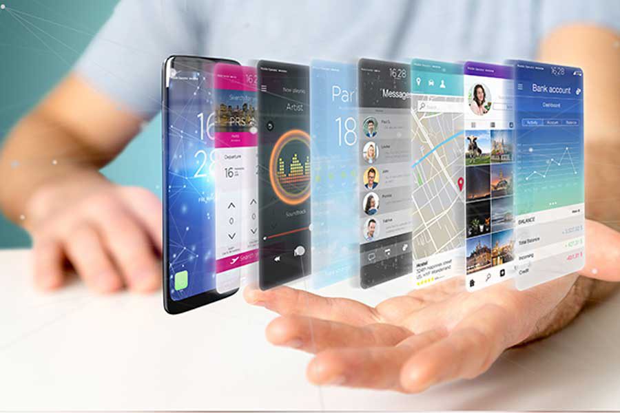 אילוסטרציה טלפונים סלולרים מציגים אפליקציות