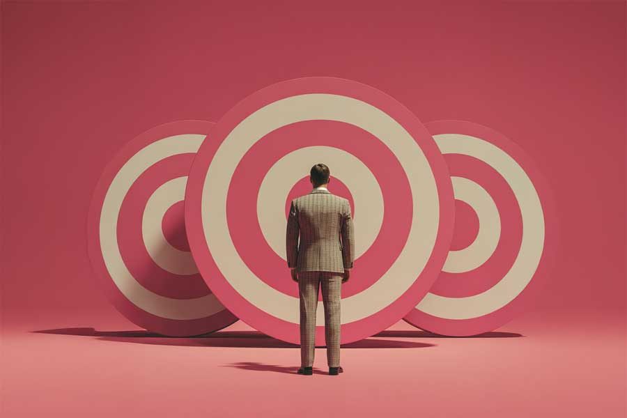 גבר עומד מול לוחות מטרה